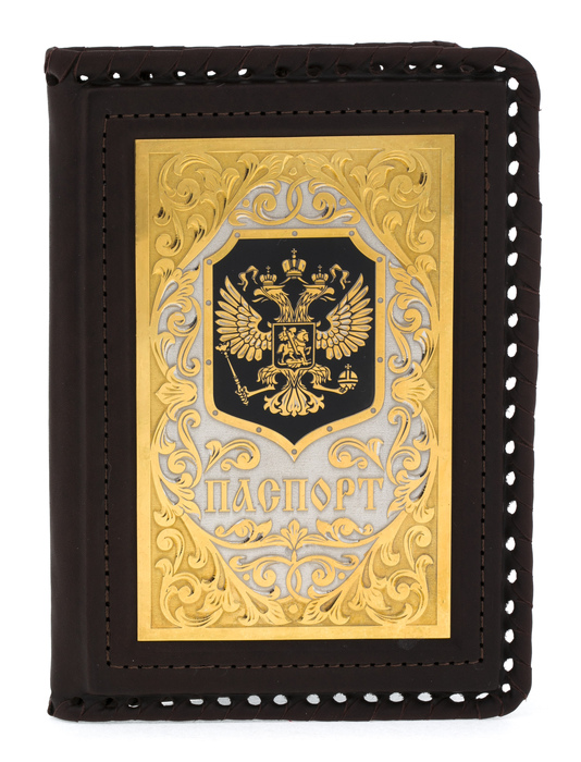 Кожаная обложка на паспорт "Герб России"