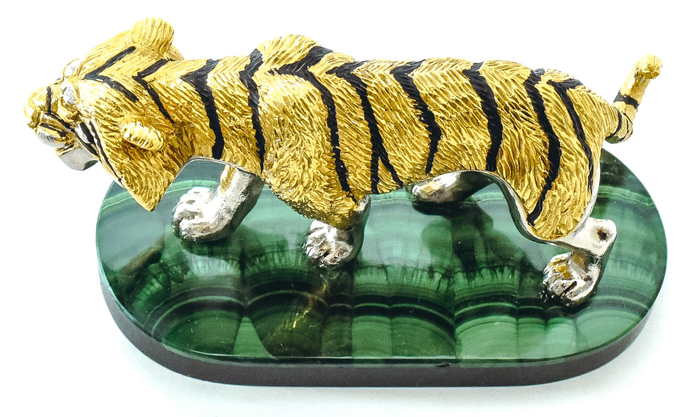 Статуэтка тигр на подставке "Шерхан" (малахит)