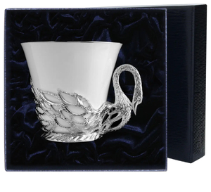 Чайная чашка из серебра и фарфора "Лебедь"