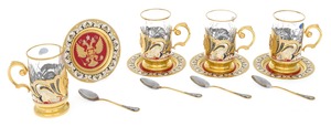 Чайный набор "Герб" на 4 персоны с эмалями, Златоуст