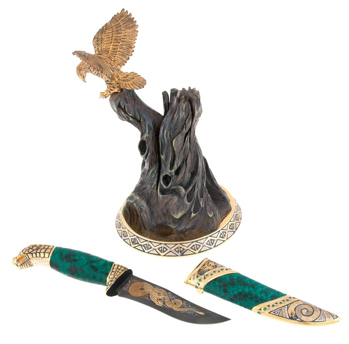 Нож с подставкой "Орел и змея" Златоуст