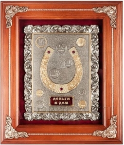 Ключница "Подкова" (медь с позолочением, дерево, кристаллы сваровски, эмаль, бархат)