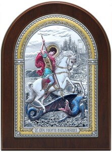 Икона "Чудо Георгия Победоносца о змие" цветная керамическая эмаль