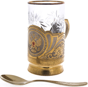 Чайный набор с самоваром на 4 персоны "Герб Москвы" Златоуст