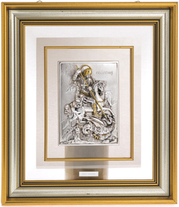 Барельеф "Георгий Победоносец" на стекле, с серебрением и золочением