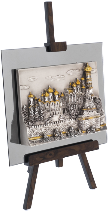 Панно настольное "Московская кремлевская набережная" на подставке, с серебрением и золочением