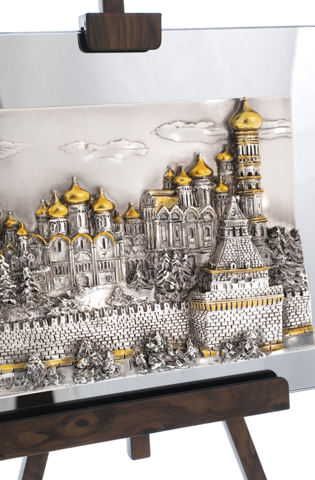 Панно настольное "Московская кремлевская набережная" на подставке, с серебрением и золочением