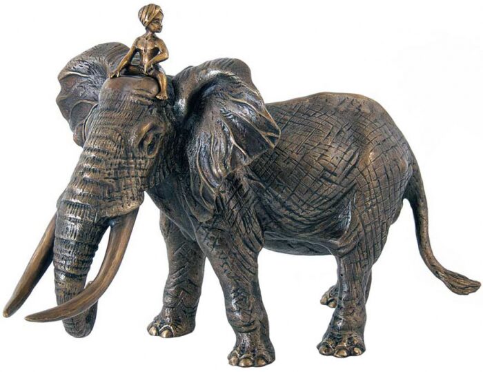 Скульптура бронзовая "Слон №1 с погонщиком"