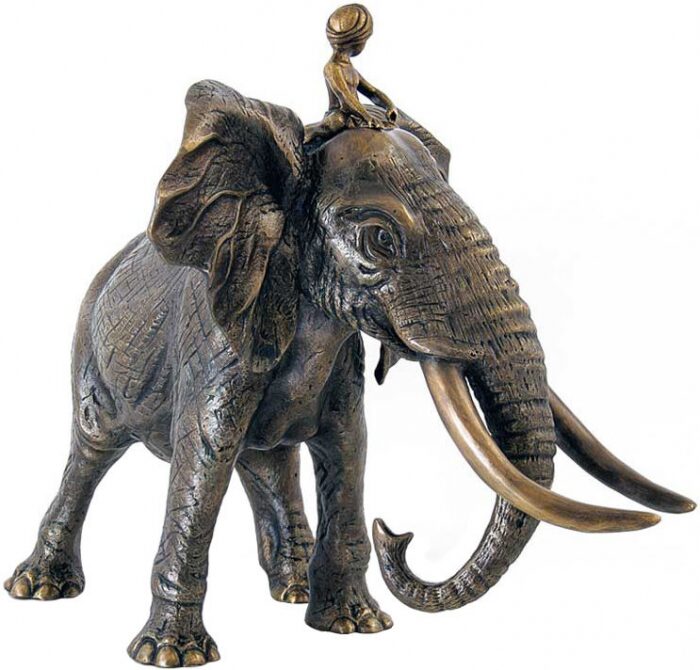 Скульптура бронзовая "Слон №1 с погонщиком"