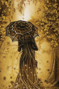 Картина из янтаря "Девушка с зонтом"