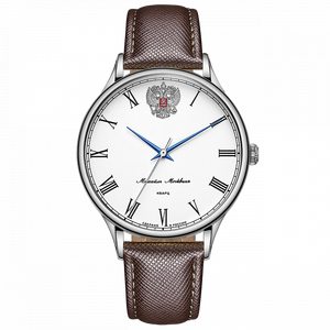 Наручные кварцевые часы Mikhail Moskvin "Classic " белые с коричневым ремешком