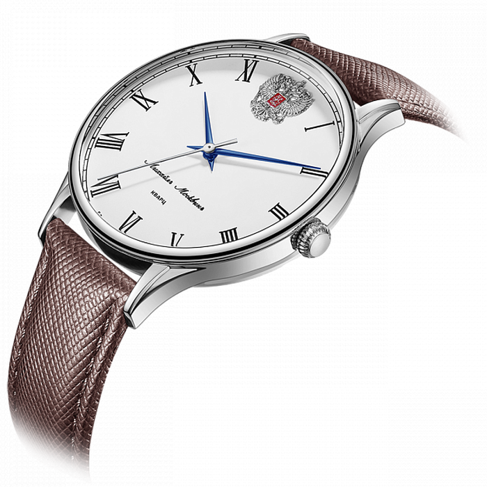 Наручные кварцевые часы Mikhail Moskvin "Classic " белые с коричневым ремешком
