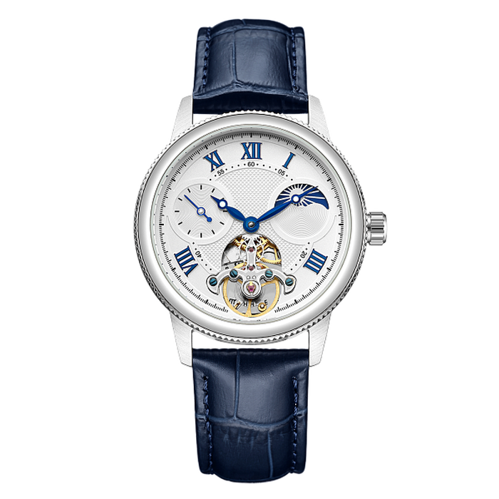 Наручные механические часы Mikhail Moskvin "Elegance" белые с синим кожаным ремешком