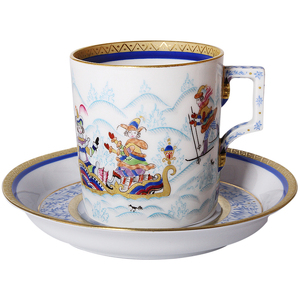 Чайный сервиз "Гербовый" с рисунком "Зимние забавы" на 4 персоны (10 предметов)