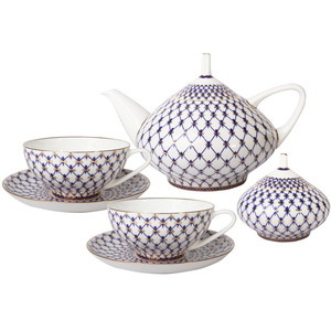 Tea set "Domed" with a pattern of "Cobalt net" for 6 persons (14 items)