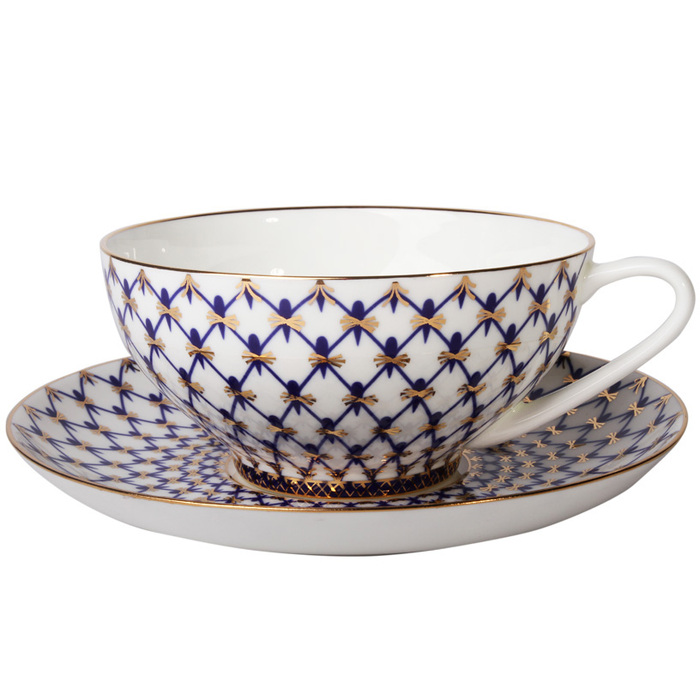 Tea set "Domed" with a pattern of "Cobalt net" for 6 persons (14 items)