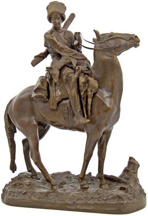 Скульптура бронзовая "Горец верхом на кабардинской лошади с козлёнком"