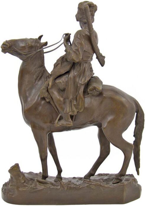 Скульптура бронзовая "Горец верхом на кабардинской лошади с козлёнком"