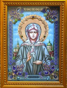 Икона с драгоценными камнями "Матрона Московская" позолоченная
