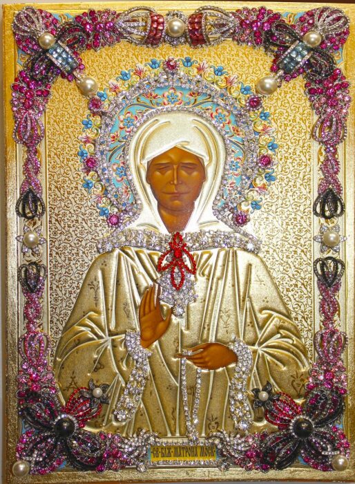 Икона с драгоценными камнями "Матрона Московская" позолоченная маленькая