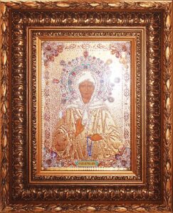 Икона с драгоценными камнями "Матрона Московская" с цирконием позолоченная