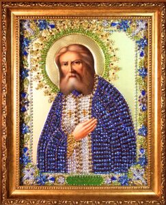 Икона с драгоценными камнями "Святой Серафим Саровский"
