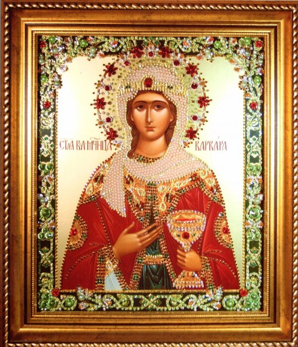 Икона с драгоценными камнями "Святая Варвара"
