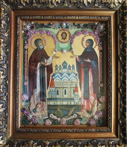 Икона с драгоценными камнями "Пётр и Феврония Муромские"