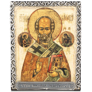 Икона в серебряном багете "Святой Николай"