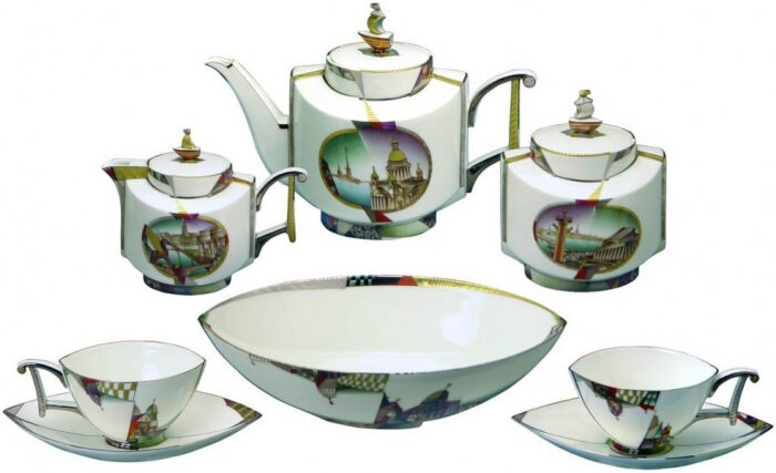 Чайный сервиз "Ковчег" с рисунком "Ладонь Невы" на 4 персоны (12 предметов)