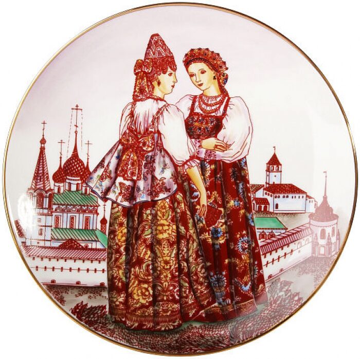 Декоративная тарелка "Эллипс" с рисунком "Ярославские сударыни"