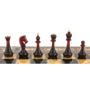 Шахматы из корня ореха и янтаря "Арабески-Марин"