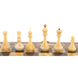 Шахматы из корня ореха и янтаря "Арабески-Марин"