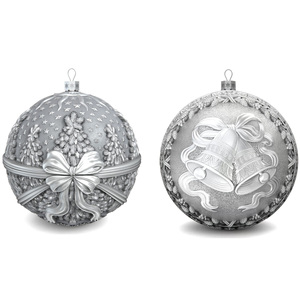 Набор из 2 серебряных ёлочных шаров "Колокольчики и Зимняя сказка"