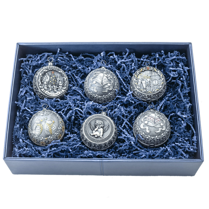 Набор из 6 серебряных ёлочных шаров "Новогодний"