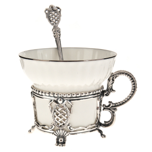 Серебряный чайный набор  "Меценат": ложка, чашка