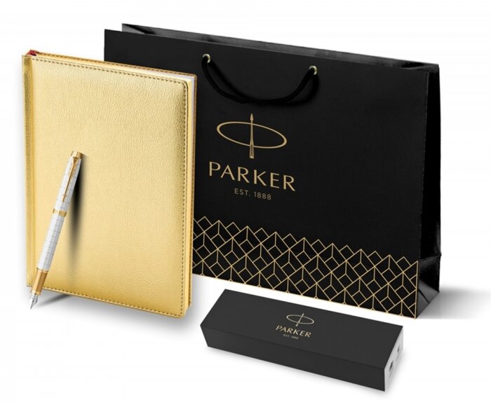 Подарочный набор: Ручка перьевая Parker IM Premium и золотистый ежедевник с золотым срезом