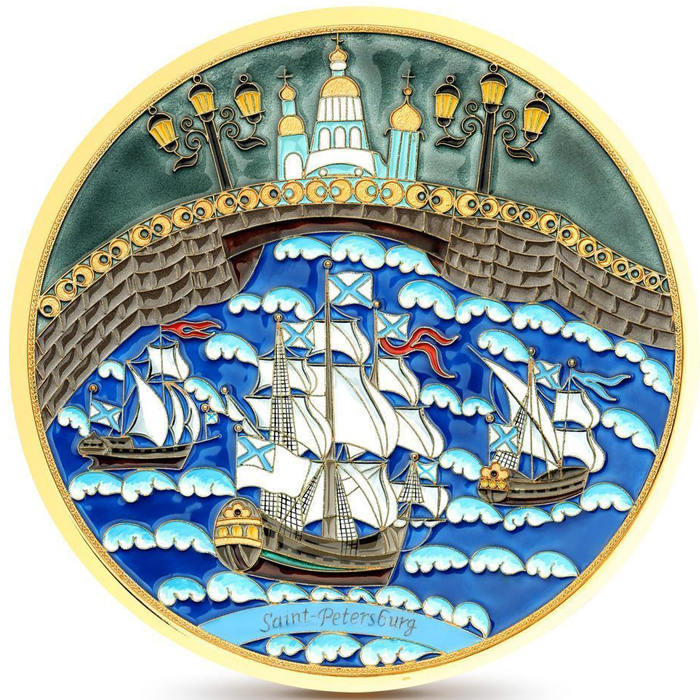 Тарелка декоративная "Море" (серебро, эмаль)