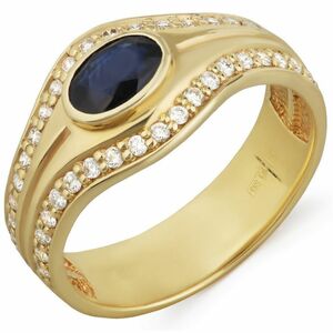 Кольцо из желтого золота с сапфиром и бриллиантами