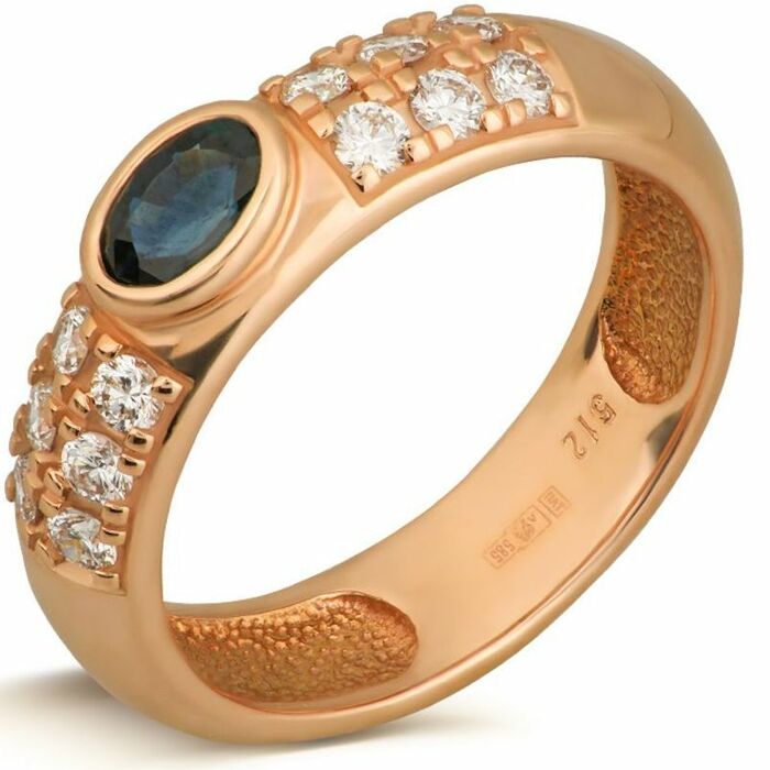 Кольцо из красного золота с сапфиром и бриллиантами