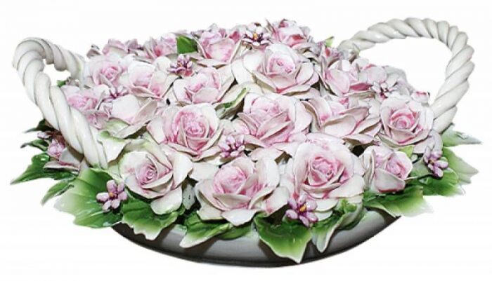 Декоративная корзина "Розовые розы" с двумя ручками