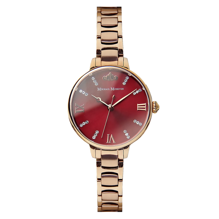 Наручные кварцевые часы Mikhail Moskvin Elegance красные с золотистым ремешком