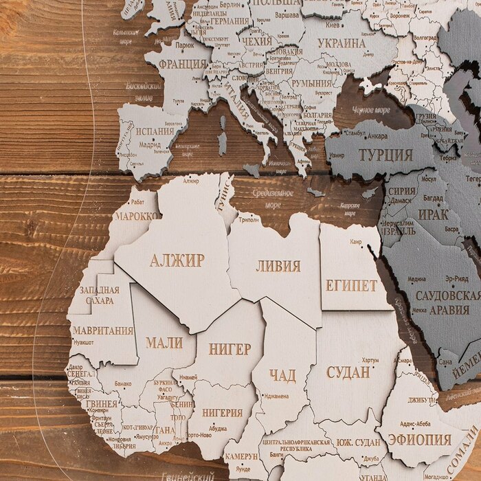 Карта мира, многоуровневая 3D "Silver Moon", на заказ