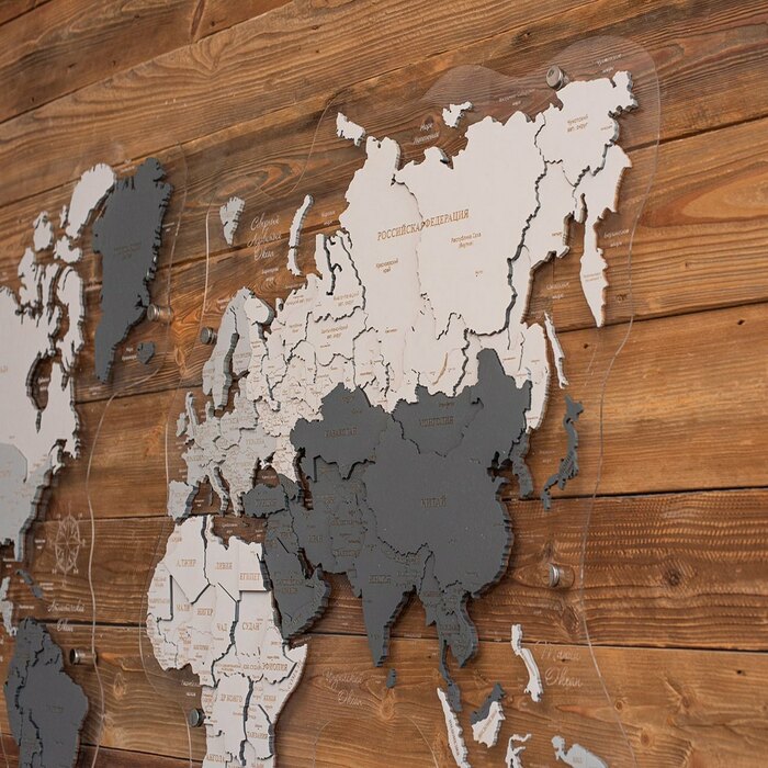 Карта мира, многоуровневая 3D "Silver Moon", на заказ