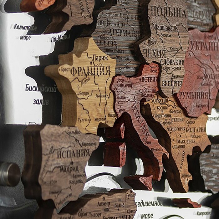 Карта мира из ценных пород дерева 3D "Экзотика", на заказ
