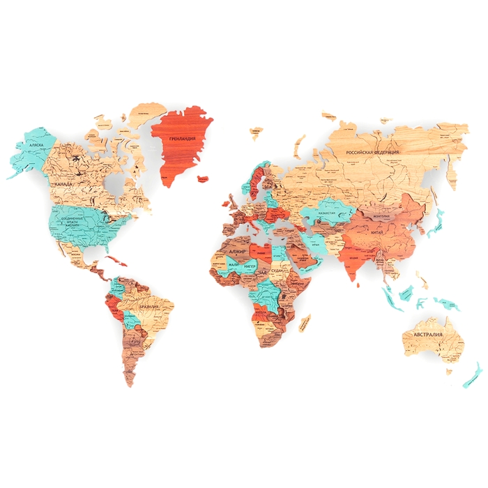 Карта мира из ценных пород дерева 3D "Лагуна", на заказ