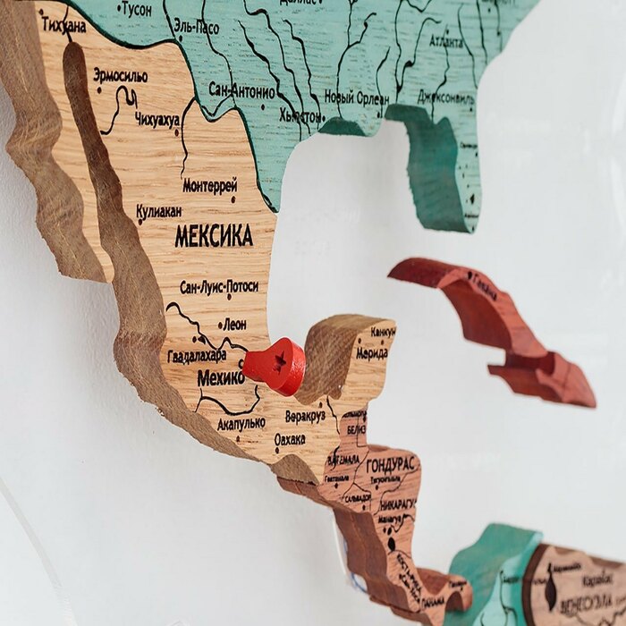 Карта мира из ценных пород дерева 3D "Лагуна", на заказ