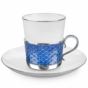Набор кофейный из серебра и меди с фианитом, синий