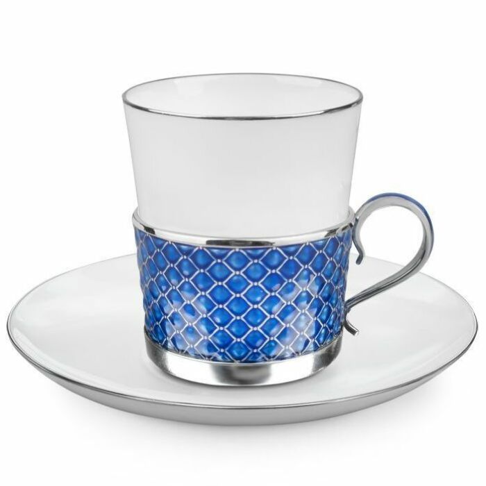 Набор кофейный из серебра и меди с фианитом, синий