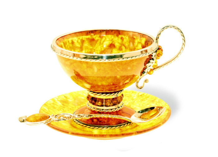 Чайный набор из янтаря "Виноград" с ложкой